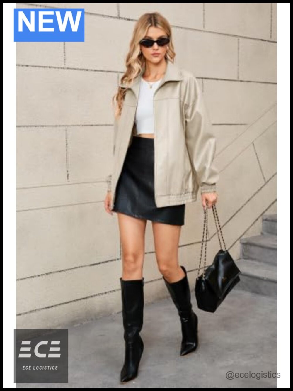 Zip Ribbed Faux Leather Oversized Winter Coat - Picture 2 of 5